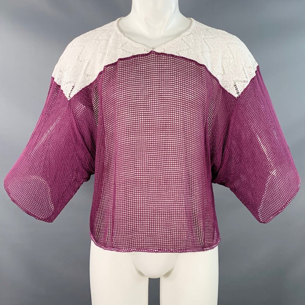 EARTHLING VIP Size M Purple White Mesh Lace Cropped T-shirt